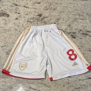 Adidas Arsenal Football Club White and Gold Athletic Shorts
